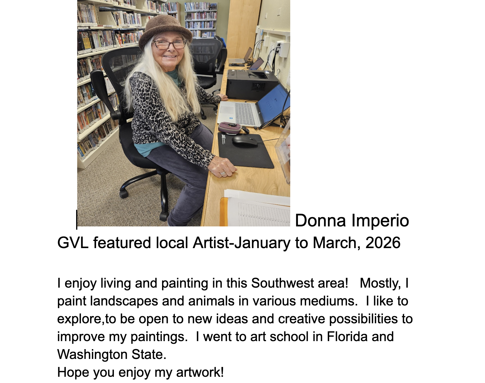 Donna Imperio, GVL featured artist 1:26-3:26